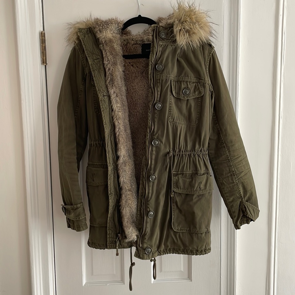 Aritzia green fur anorak